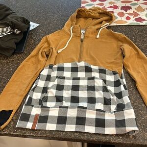 Ampersand Single hood sweatshirt.  Small. Mustard and black/ white plaid